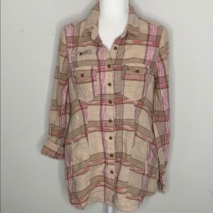 Free People Button Up Plaid with Pockets